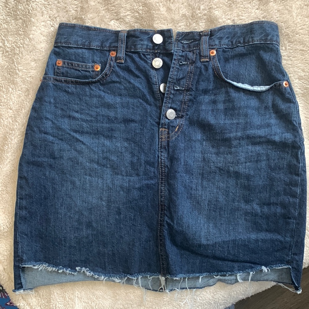 Fringe denim skirt